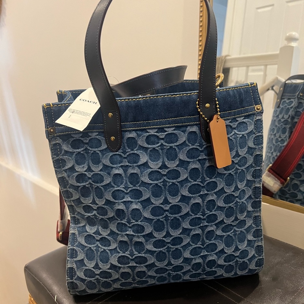 Coach Signature Denim Tote with Black Handles